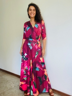 Vestido Sereia Evasê Longo Jersey Orquídea Vermelho - loja online