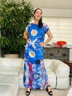Vestido Kaftan Longo Cetim Paul Klee Azul - comprar online