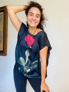 Camiseta Kaftan Cetim Rosa Única Preta