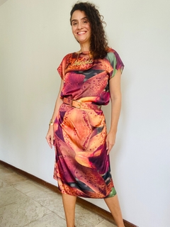 Vestido Kaftan Cetim Orquidea Laranja na internet