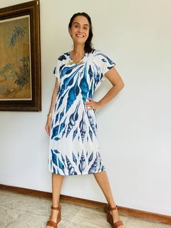 Vestido Kaftan Jersey Concha Azul - ALESSA