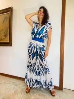 Saia Babados Longa Chiffon Concha Azul - buy online