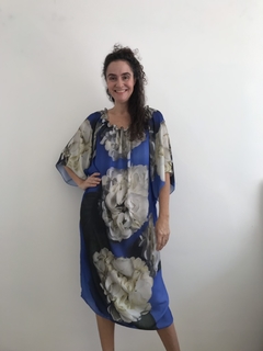 Vestido Curto Cigana Crepe Hortênsia Azul - comprar online