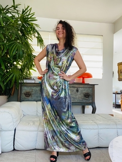 Vestido Kaftan Longo Paetê Orquídeas