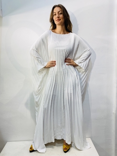 Vestido Plissado Longo Crepe Branco