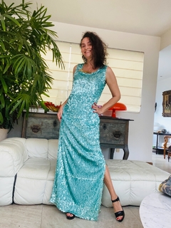 Vestido Regata Longo Paetê Verde Água - comprar online