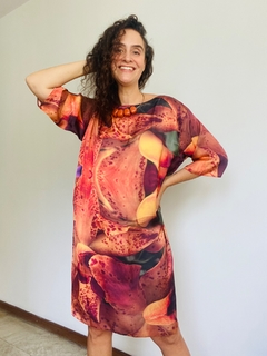 Vestido Basico Cetim Orquidea Laranja - ALESSA