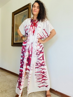 Vestido Maxi Aberto Longo Chiffon Coral na internet