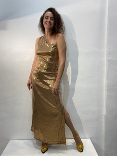 Vestido Regata Ombro Só Longo Paetê Dourado - loja online