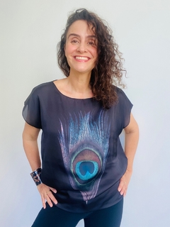 Camiseta Kaftan Cetim Pavão Preto - buy online