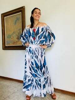 Vestido Bufante Longo Chiffon Conha Azul - comprar online