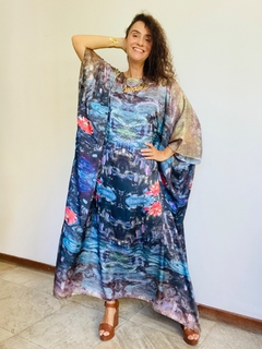 Vestido Maxi Longo Cetim Monet Azul