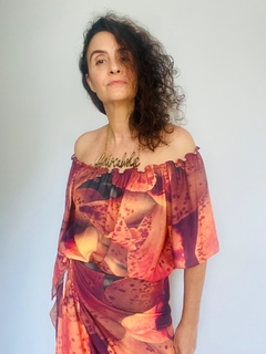 Image of Blusa Cigana Crepe Orquídea Laranja