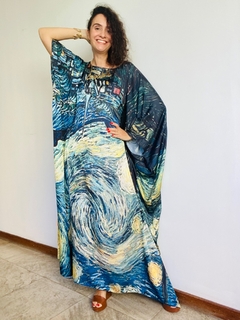 Vestido Maxi Longo Cetim Van Gogh Azul - buy online