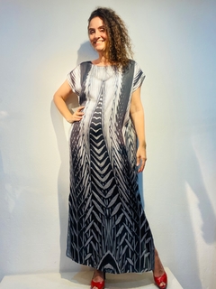 Vestido Kaftan Longo Cetim Coqueiro Escher