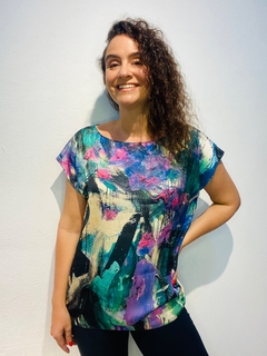 Camiseta Kaftan Cetim Joan Blue - ALESSA