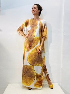 Vestido T Longo Cetim Folha Dourada - comprar online