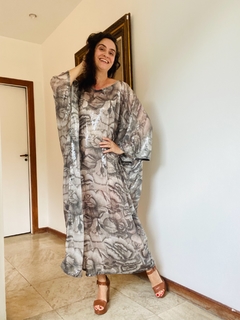 Vestido Maxi Longo Paetê Chita Cinza