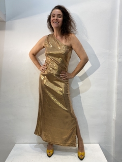 Vestido Regata Ombro Só Longo Paetê Dourado