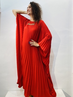 Vestido Plissado Longo Crepe Vermelho - comprar online