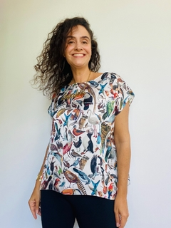 Camiseta Kaftan Cetim Passaros - ALESSA