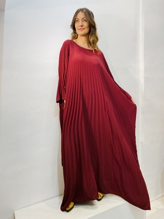 Vestido Plissado Longo Crepe Vinho - ALESSA