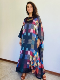 Vestido Maxi Longo Cetim Paul Klee Colorido - ALESSA