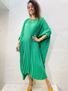 Vestido Plissado Curto Crepe Verde Bandeira - online store