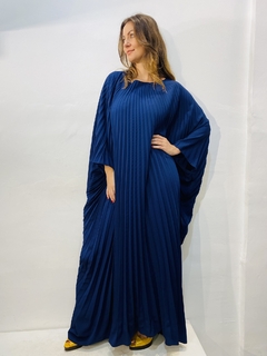 Vestido Plissado Longo Crepe Azul Marinho - comprar online