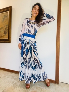 Saia Babados Longa Chiffon Concha Azul - online store