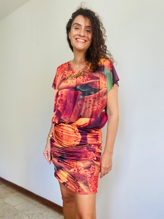 Vestido Kaftan V Saia Franzida Orquídea Laranja