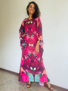 Vestido Plissado Longo Crepe Orquídea Vermelha