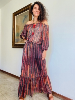 Vestido Bufante Babado Chiffon Paul Klee Vermelho - comprar online
