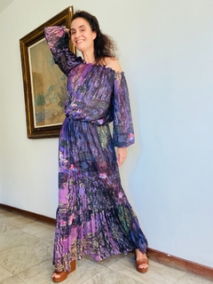 Vestido Bufante Babado Longo Chiffon Monet Lilás - comprar online