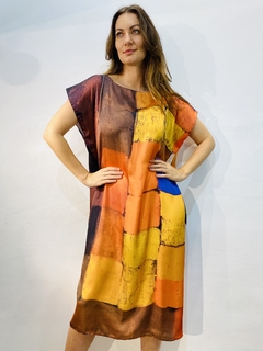 Vestido Kaftan Curto Cetim Quadrados - buy online