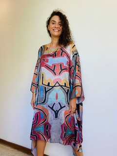 Vestido Maxi Curto Cetim Paul Klee Rosa - ALESSA