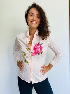 Camisa Social Tricoline Rosa Pintada a Mão na internet