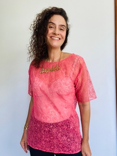 Camiseta Básica Renda Floral Rosa na internet