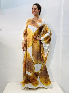 Vestido Maxi Longo Cetim Folha Dourada - comprar online
