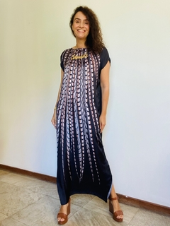 Vestido Longo Kaftan Cetim Faisão Preto