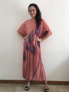 Vestido Longo Asa Cetim Antúrio Rosa