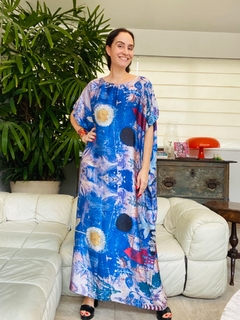 Vestido Maxi Medio Longo Cetim Paul Klee Azul na internet