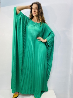 Vestido Plissado Longo Crepe Verde - ALESSA
