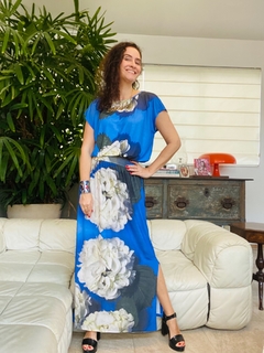 Vestido Kaftan Saia Reta Jersey Hortencia Azul - buy online