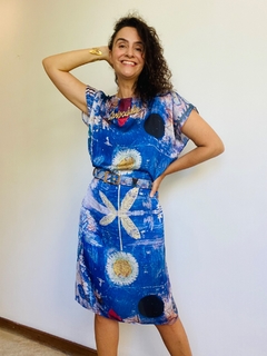 Vestido Kaftan Cetim Paul Klee Azul - comprar online