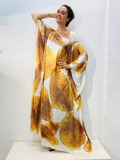 Vestido Maxi Longo Cetim Folha Dourada - comprar online