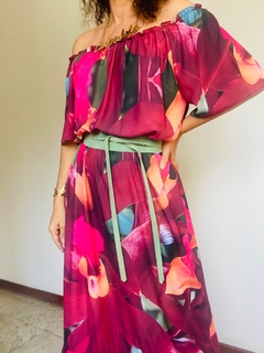 Vestido Cigana Longo Babado Crepe Orquídea Vermelho - comprar online