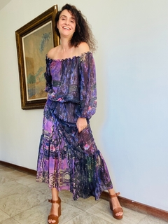 Vestido Bufante Babado Longo Chiffon Monet Lilás - loja online