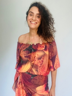 Blusa Cigana Crepe Orquídea Laranja on internet