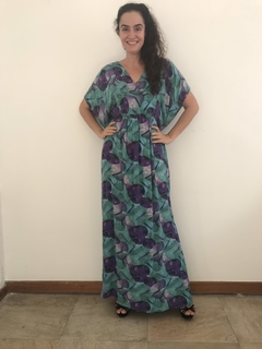 Vestido Longo Kaftan Social Maxi Seda Antúrio Azul - comprar online